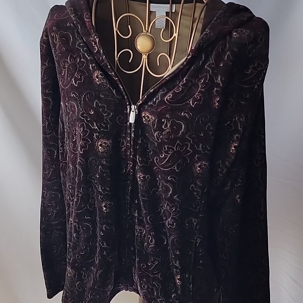 Vintage Crushed Velvet Tapestry Style Floral Paisley Whimsigoth Hoodie Size L